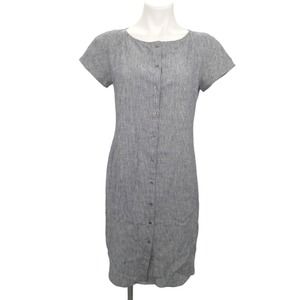 Eileen Fisher Blue White Pinstripe Shirtdress Button Up Short Sleeve Dress